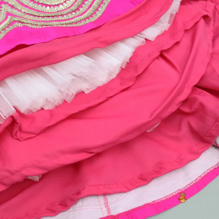 Online Embroidered Gota Lace Work Pink Anarkali With Attached Dupatta Ethnic Wear | Sarees & Anarkalis