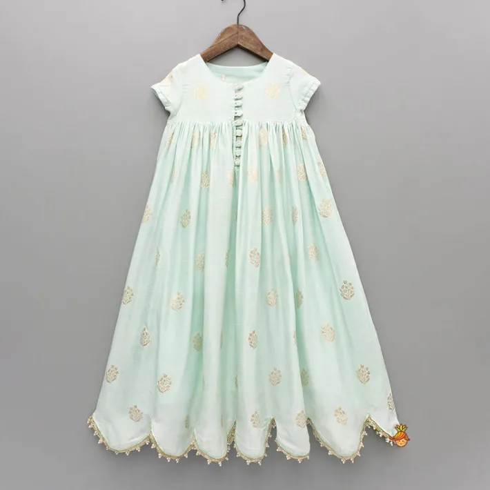 Sale Embroidered Green Scalloped Hem Kurti Ethnic Wear | Kurtis & Jumpsuits