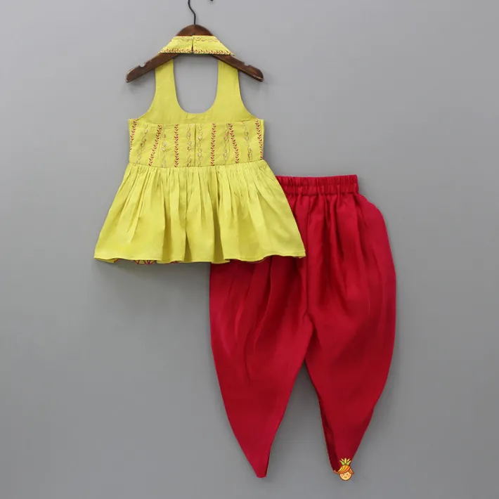 Clearance Embroidered Halter Neck Kurti And Tulip Dhoti Ethnic Wear | Dhotis & Patialas