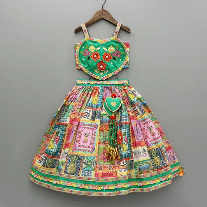 Discount Embroidered Heart Shaped Top And Multicolour Lehenga With Dupatta Ethnic Wear | Lehengas & Ghagras