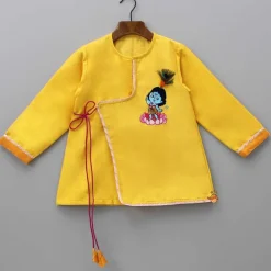 Best Embroidered Krishna Angarkha Style Kurta With Lace Work Dhoti And Mukut BOY Indian Ethnic Wear | Ethnic Sets