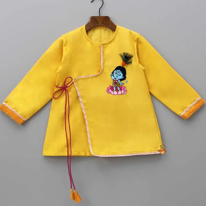 Best Embroidered Krishna Angarkha Style Kurta With Lace Work Dhoti And Mukut BOY Indian Ethnic Wear | Ethnic Sets