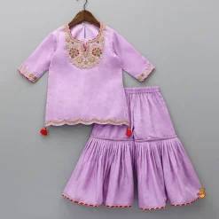 New Embroidered Lavender Kurti And Sharara Ethnic Wear | Palazzos & Shararas