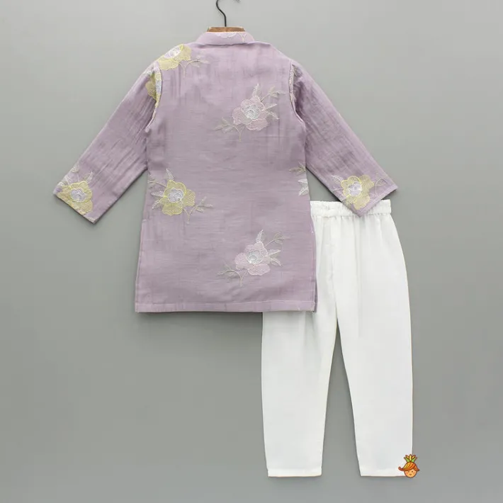 Clearance Embroidered Lavender Kurta With Pyjama BOY Indian Ethnic Wear | Ethnic Sets