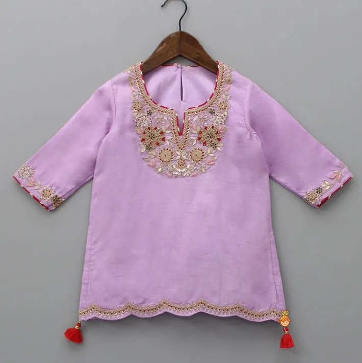 New Embroidered Lavender Kurti And Sharara Ethnic Wear | Palazzos & Shararas