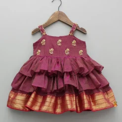 Sale Embroidered Maroon Strappy Layered Dress Ethnic Wear | Dresses & Sets