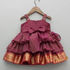 Sale Embroidered Maroon Strappy Layered Dress Ethnic Wear | Dresses & Sets
