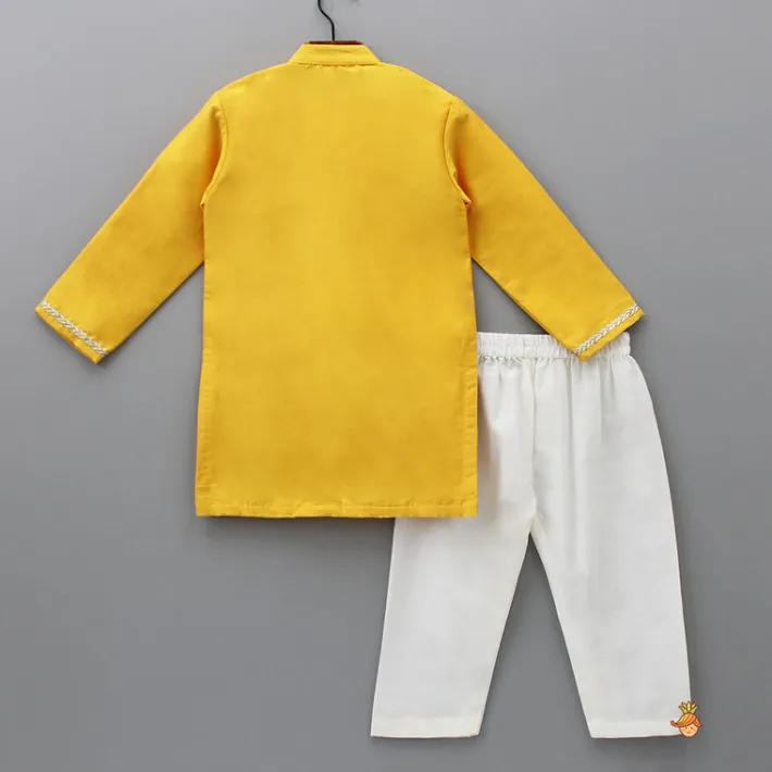 Online Embroidered Mustard Kurta And Off White Pyjama BOY Twinning Sets | Indian Ethnic Wear