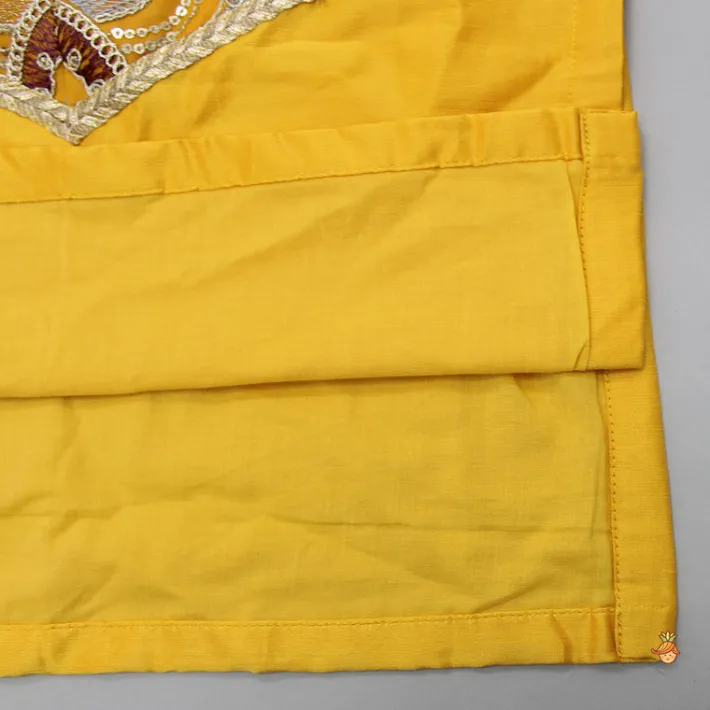 Online Embroidered Mustard Kurta And Off White Pyjama BOY Twinning Sets | Indian Ethnic Wear