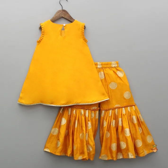 Sale Embroidered Mustard Kurti And Sharara Ethnic Wear | Palazzos & Shararas