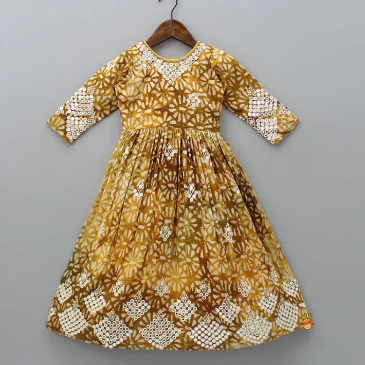 Online Embroidered Neck Beautiful Faux Mirror Work Mustard Kurti Ethnic Wear | Kurtis & Jumpsuits