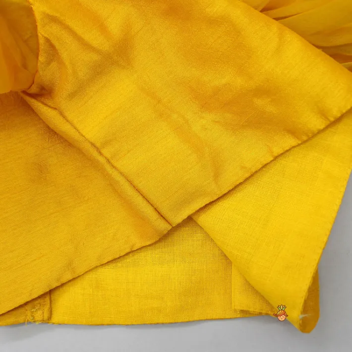 Online Embroidered Neckline Puff Sleeves Mustard Top And Patola Printed Dhoti Ethnic Wear | Dhotis & Patialas