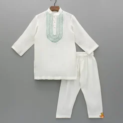 Fashion Embroidered Off White Kurta And Pyjama BOY Twinning Sets | Indian Ethnic Wear