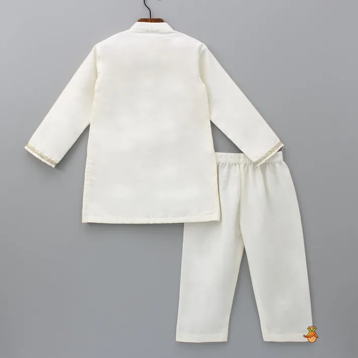 Outlet Embroidered Off White Kurta And Pyjama BOY Twinning Sets | Indian Ethnic Wear
