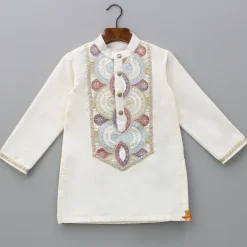 Outlet Embroidered Off White Kurta And Pyjama BOY Twinning Sets | Indian Ethnic Wear