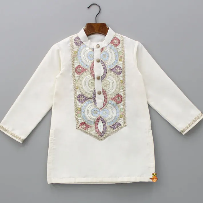Outlet Embroidered Off White Kurta And Pyjama BOY Twinning Sets | Indian Ethnic Wear