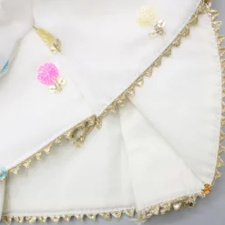 Hot Embroidered Off-White Top And Lehenga With Contrasting Pink Net Dupatta And Potli Bag Lehengas & Ghagras | Ethnic Wear