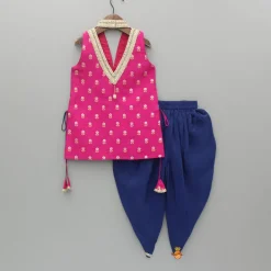 Best Embroidered Pink Halter Neck Kurti With Tulip Dhoti And Dupatta Ethnic Wear | Dhotis & Patialas