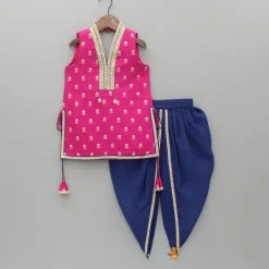 Best Embroidered Pink Halter Neck Kurti With Tulip Dhoti And Dupatta Ethnic Wear | Dhotis & Patialas
