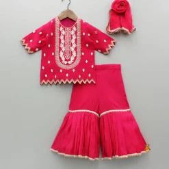Best Embroidered Pink Kurti With Sharara And Dupatta Ethnic Wear | Palazzos & Shararas