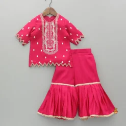 Best Embroidered Pink Kurti With Sharara And Dupatta Ethnic Wear | Palazzos & Shararas