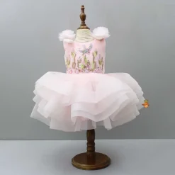 Hot Embroidered Pink Ruffle Dress With Bowie Head Band Dresses & Sets | Dresses