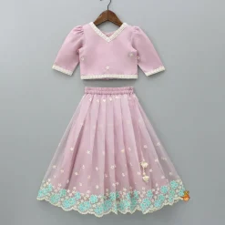Outlet Embroidered Pink Top And Pleated Lehenga With Dupatta Ethnic Wear | Lehengas & Ghagras