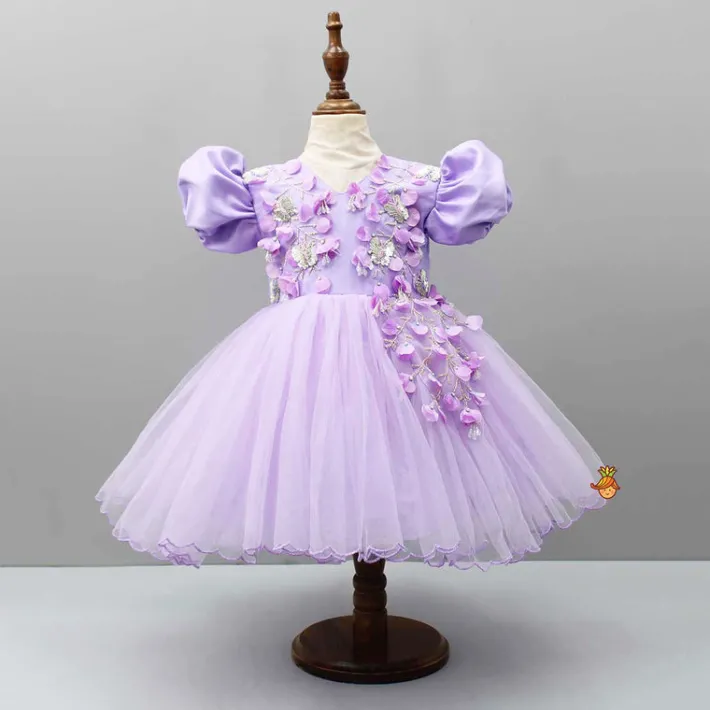 Hot Embroidered Puff sleeves Purple Dress Dresses & Sets | Dresses