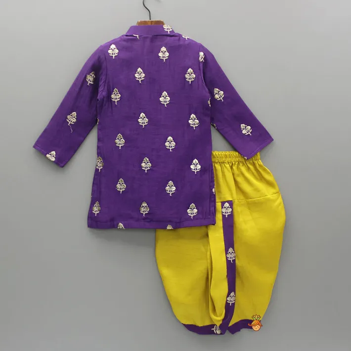 Hot Embroidered Purple Kurta And Mustard Dhoti BOY Indian Ethnic Wear | Ethnic Sets