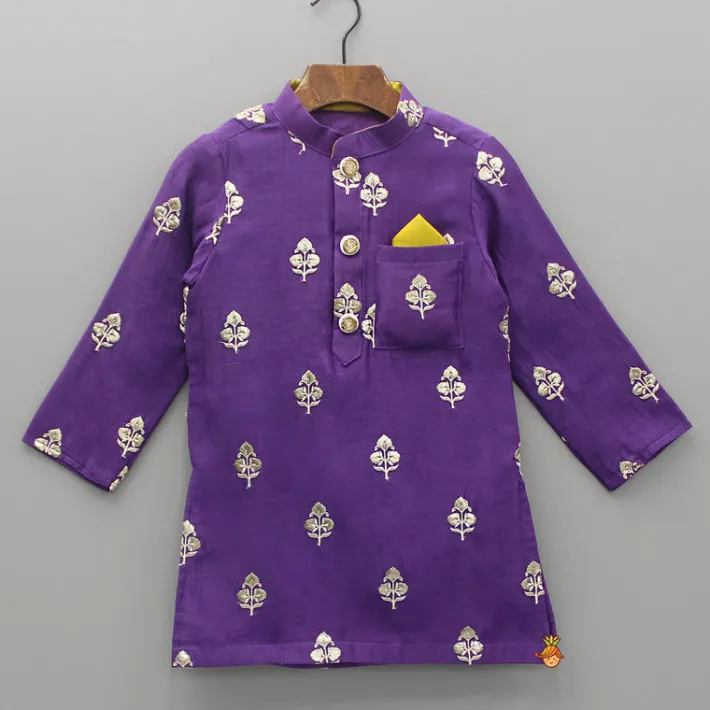 Hot Embroidered Purple Kurta And Mustard Dhoti BOY Indian Ethnic Wear | Ethnic Sets