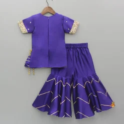 Clearance Embroidered Purple Kurti And Sharara With Net Dupatta Ethnic Wear | Palazzos & Shararas