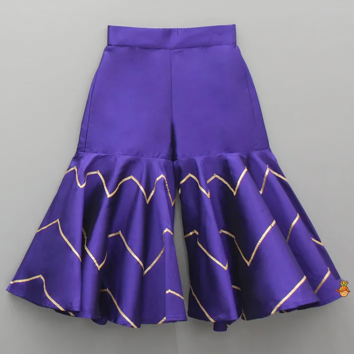Clearance Embroidered Purple Kurti And Sharara With Net Dupatta Ethnic Wear | Palazzos & Shararas