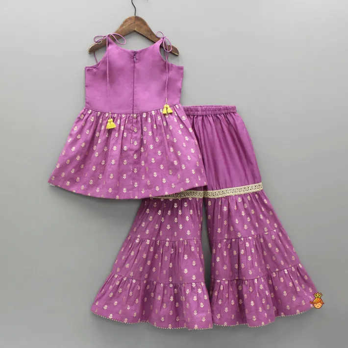 Discount Embroidered Purple Strappy Kurti And Sharara With Dupatta Ethnic Wear | Palazzos & Shararas