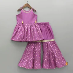 Discount Embroidered Purple Strappy Kurti And Sharara With Dupatta Ethnic Wear | Palazzos & Shararas
