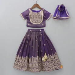 New Embroidered Purple Top And Pleated Lehenga With Net Dupatta Ethnic Wear | Lehengas & Ghagras