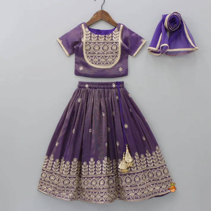 New Embroidered Purple Top And Pleated Lehenga With Net Dupatta Ethnic Wear | Lehengas & Ghagras