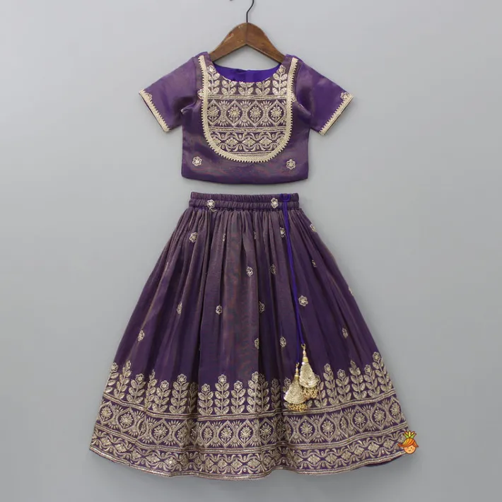 New Embroidered Purple Top And Pleated Lehenga With Net Dupatta Ethnic Wear | Lehengas & Ghagras