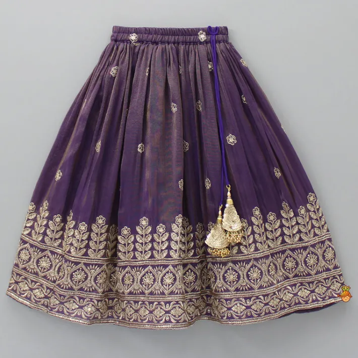 New Embroidered Purple Top And Pleated Lehenga With Net Dupatta Ethnic Wear | Lehengas & Ghagras