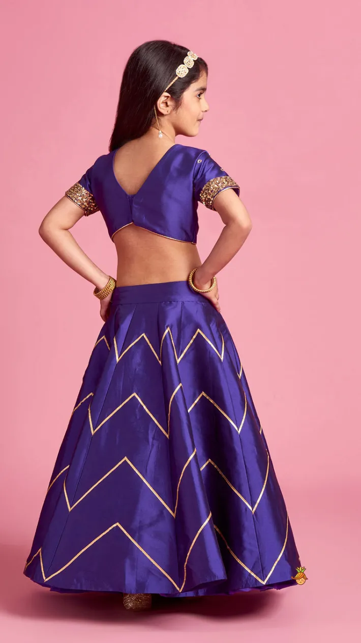 Sale Embroidered Purple V Cut Back Top And Gota Lace Detail Lehenga With Matching Checks Dupatta Ethnic Wear | Lehengas & Ghagras