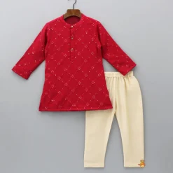 Sale Embroidered Red Kurta And Beige Pyjama BOY Indian Ethnic Wear | Ethnic Sets