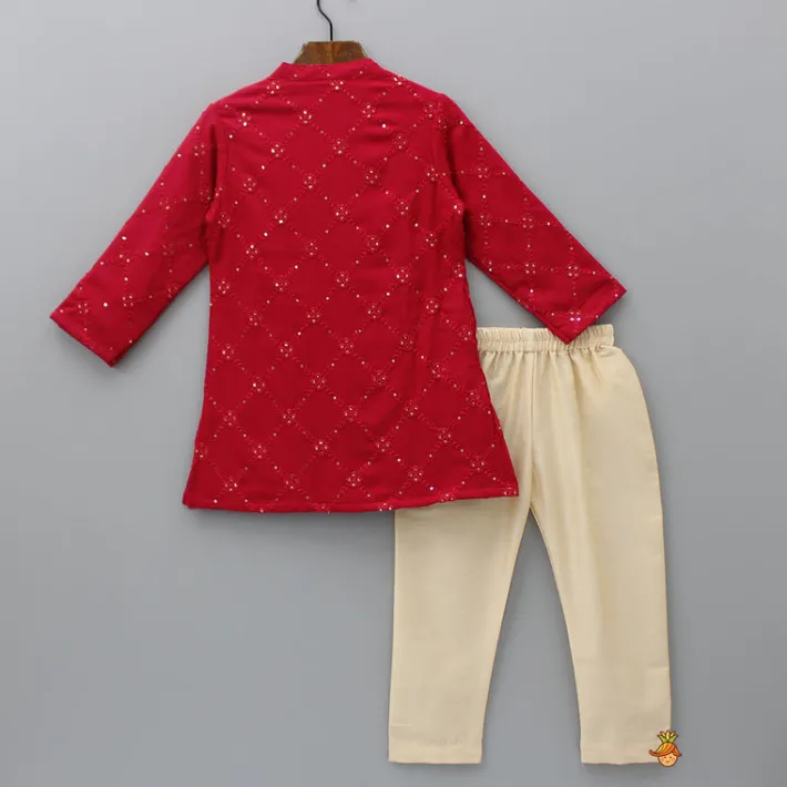 Sale Embroidered Red Kurta And Beige Pyjama BOY Indian Ethnic Wear | Ethnic Sets