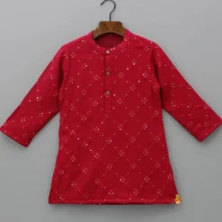 Sale Embroidered Red Kurta And Beige Pyjama BOY Indian Ethnic Wear | Ethnic Sets