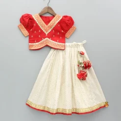 Clearance Embroidered Red Top And Brocade Lehenga Ethnic Wear | Lehengas & Ghagras