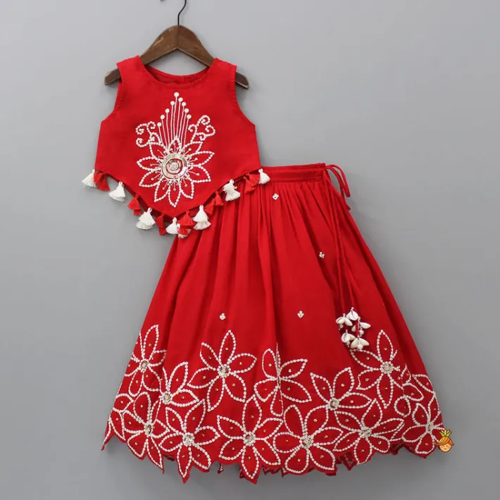 Hot Embroidered Red Top And Pleated Lehenga Ethnic Wear | Lehengas & Ghagras