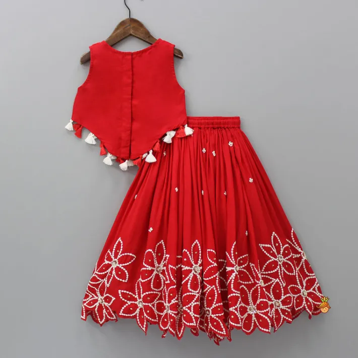 Hot Embroidered Red Top And Pleated Lehenga Ethnic Wear | Lehengas & Ghagras