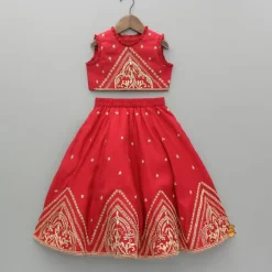 Online Embroidered Red Top With Lehenga Lehengas & Ghagras | Ethnic Wear