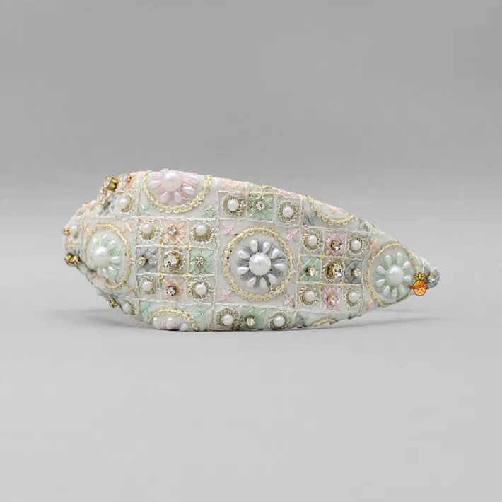 Best Embroidered Sequins And Beaded Work Green Hairband Hair Accessories | Hair Bands