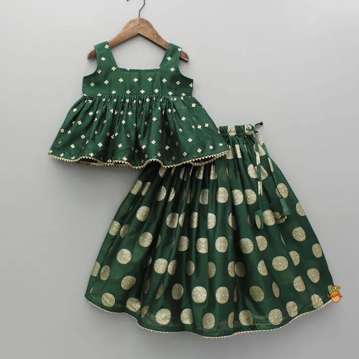 Best Embroidered Sleeveless Green Peplum Top And Lehenga Ethnic Wear | Lehengas & Ghagras