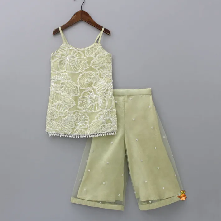 Fashion Embroidered Strappy Kurti With Palazzo And Dupatta Ethnic Wear | Palazzos & Shararas