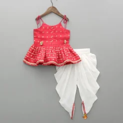 Outlet Embroidered Strappy Peplum Top And Dhoti With Dupatta Ethnic Wear | Dhotis & Patialas
